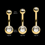 24Kt Gold PVD Titanium Internally Threaded Double Bezel Set Swarovski Crystal Fixed Bottom Navel Earring / Nosering