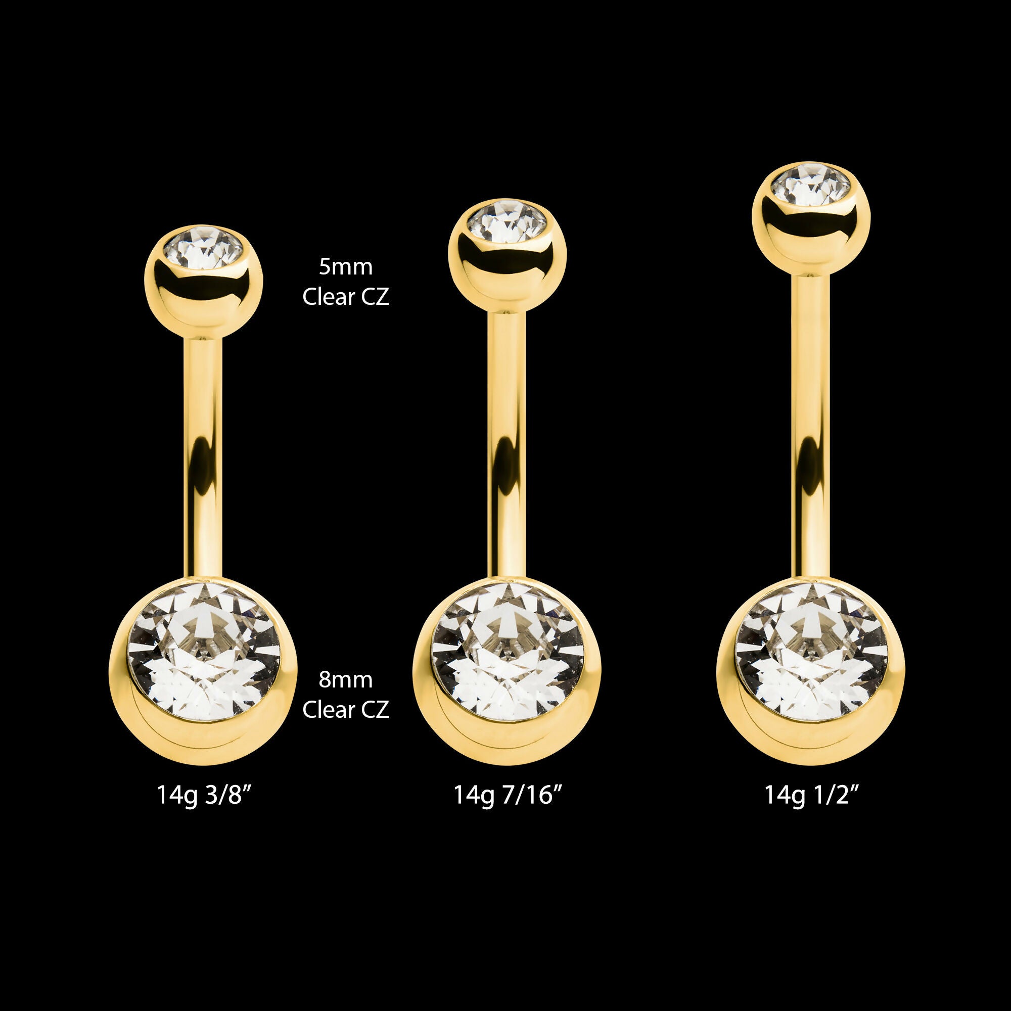 24Kt Gold PVD Titanium Internally Threaded Double Bezel Set Swarovski Crystal Fixed Bottom Navel Earring / Nosering