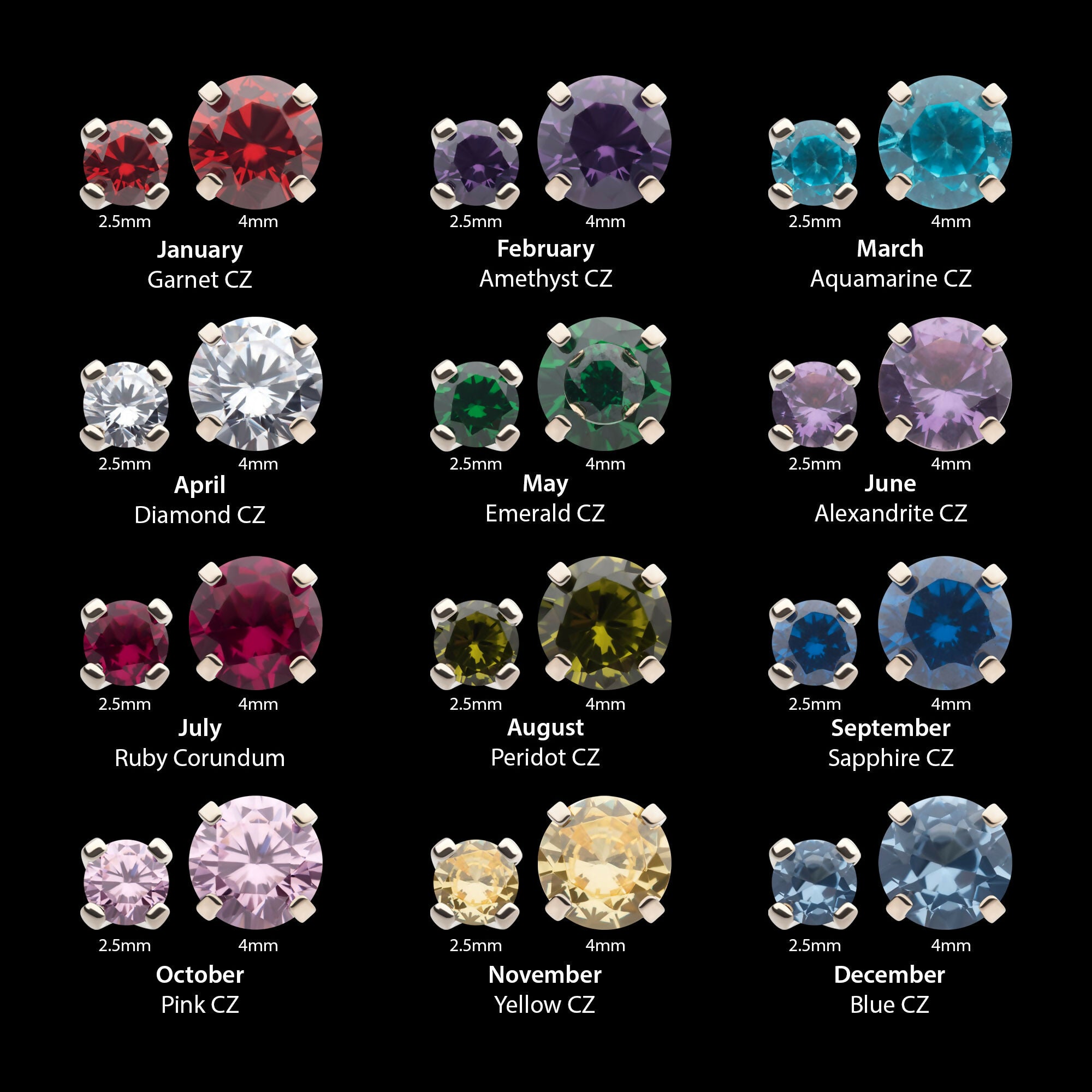 Titanium Threadless with Prong Set Birthstone Top