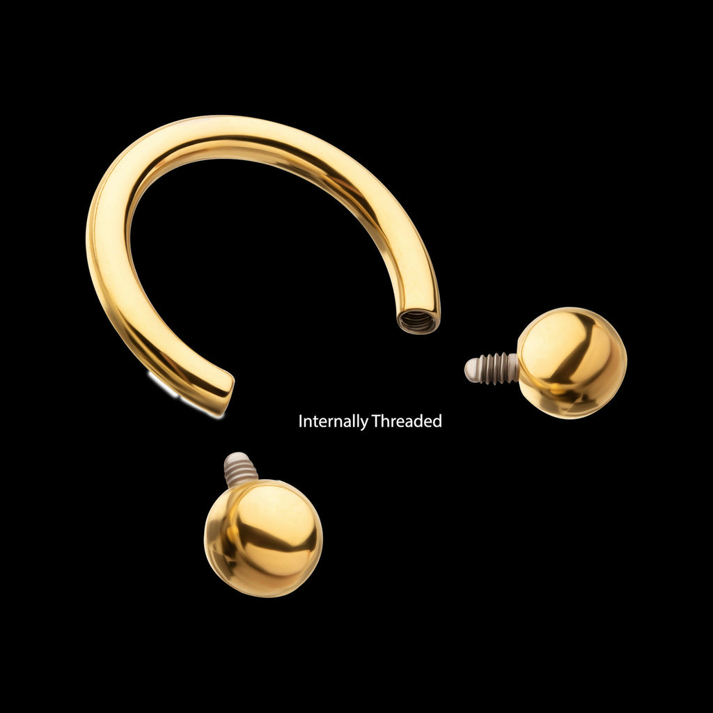 24KT Gold PVD Titanium Internally Threaded Circular Barbell Earring / Nosering