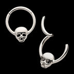 Centered Skull Front Facing Hinged Segment Clicker Hoop Earring / Nosering – Titanium