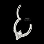 Clustered Prong Set Round CZ with Center Princess Gem Front Facing Hinged Segment Clicker Hoop Earring / Nosering – Titanium