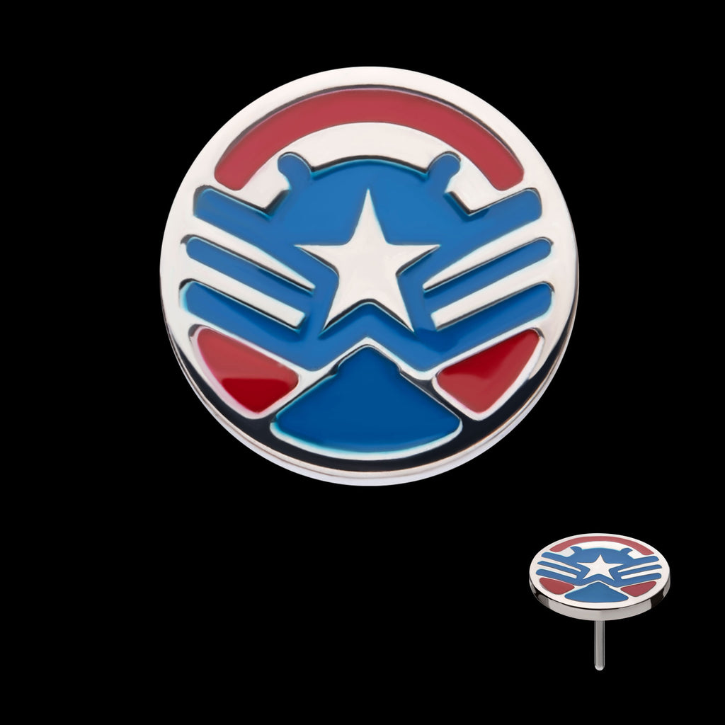 Enamel Marvel Captain America Sam Wilson Flatback Stud Earring / Nosering - Titanium