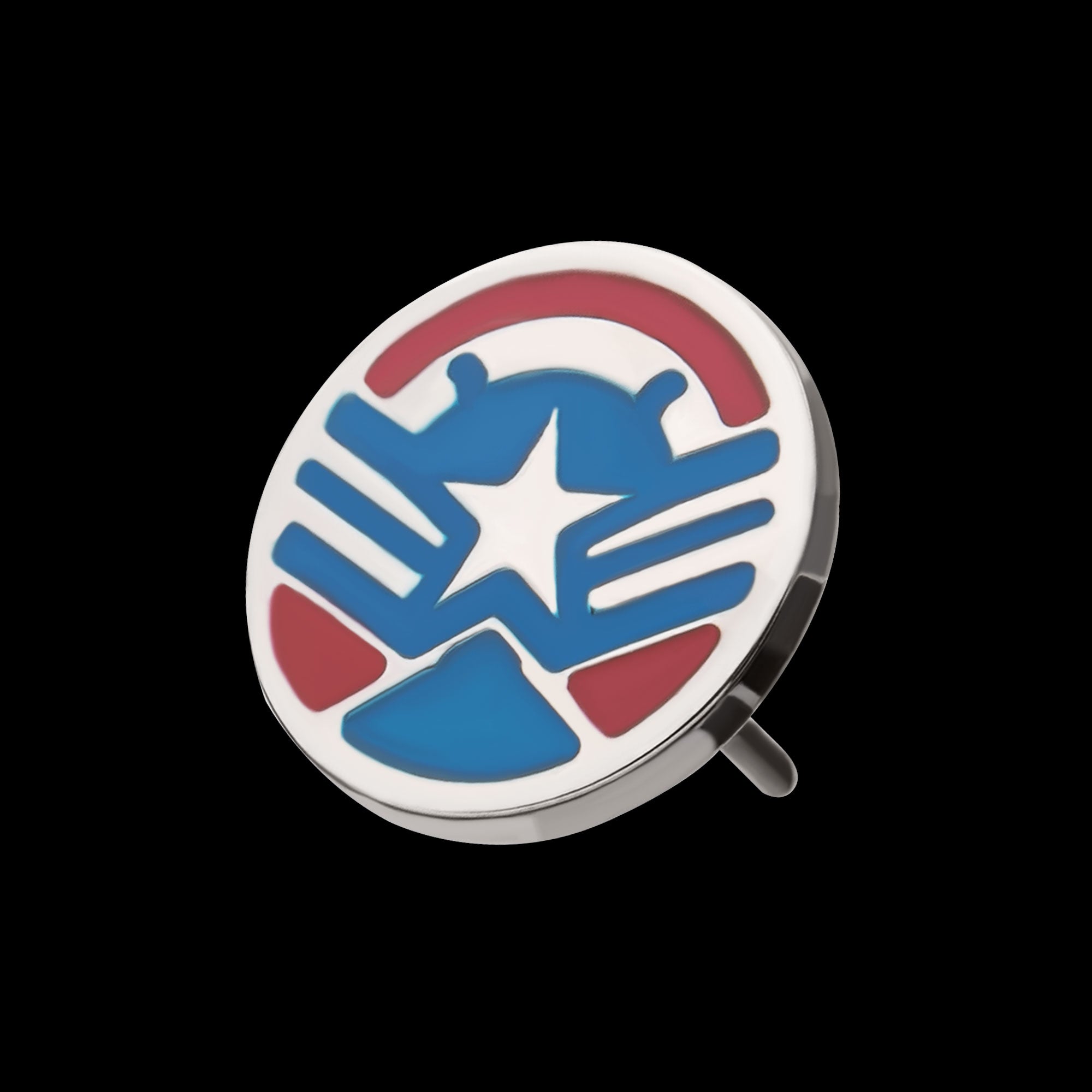 Enamel Marvel Captain America Sam Wilson Flatback Stud Earring / Nosering - Titanium
