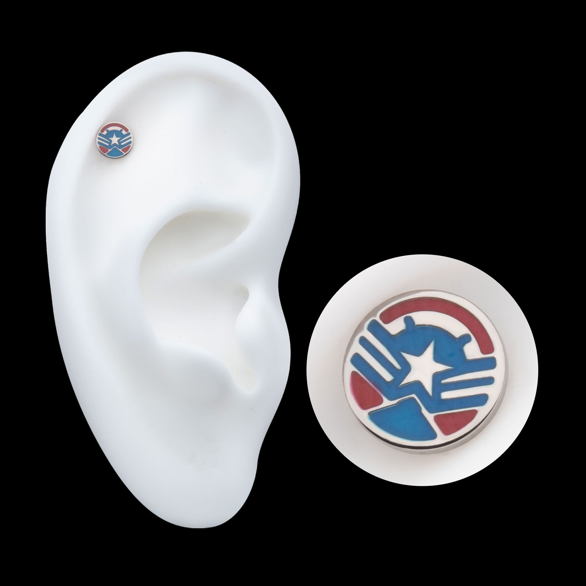 Enamel Marvel Captain America Sam Wilson Flatback Stud Earring / Nosering - Titanium