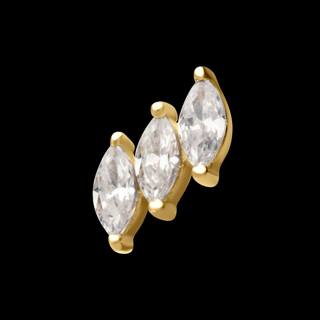 14Kt Gold Threadless Staggered Cluster Prong Set Marquise Gem Top