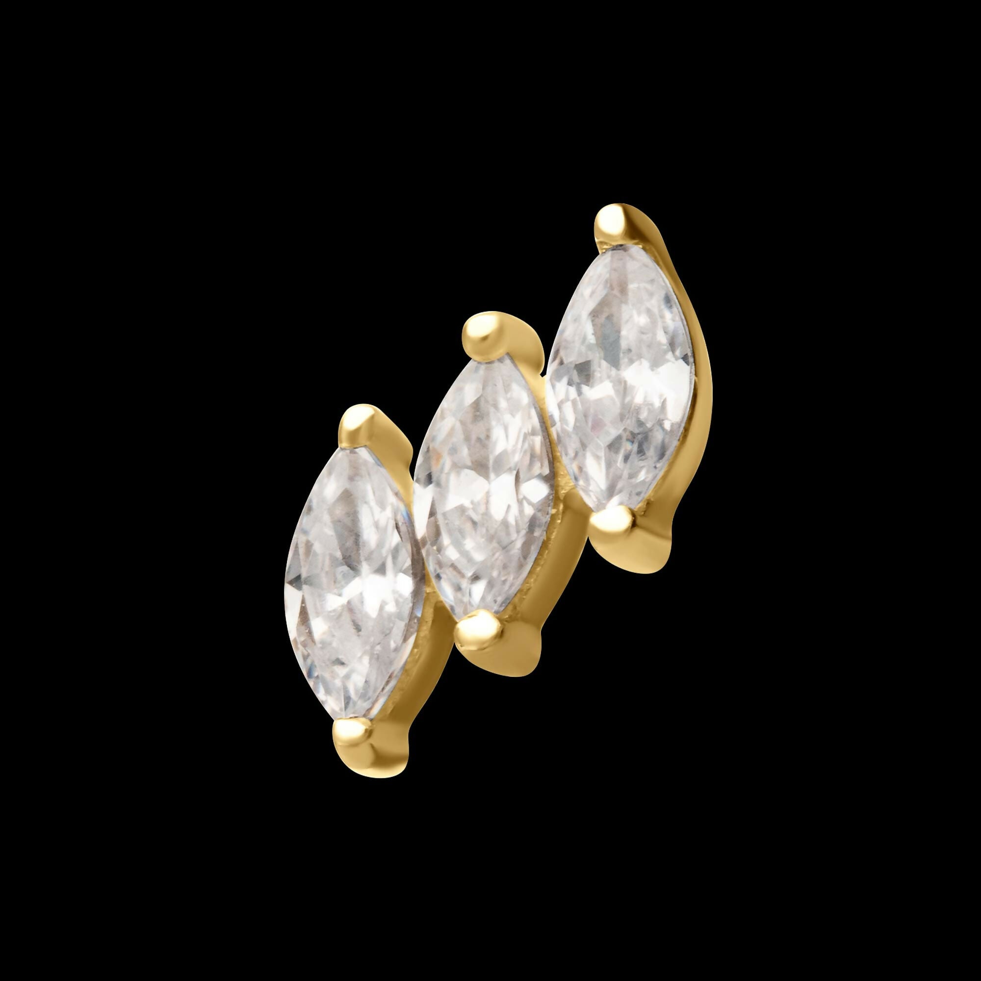 14Kt Gold Threadless Staggered Cluster Prong Set Marquise Gem Top