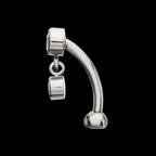 Internally Threaded Bezel Gem Fixed Top Curved Barbell with Floating Round CZ Dangle Earring / Nosering – Titanium