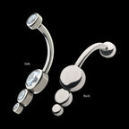 Internally Threaded with Bezel Set CZ 3-Drop Cluster Navel Curve Earring / Nosering – Titanium