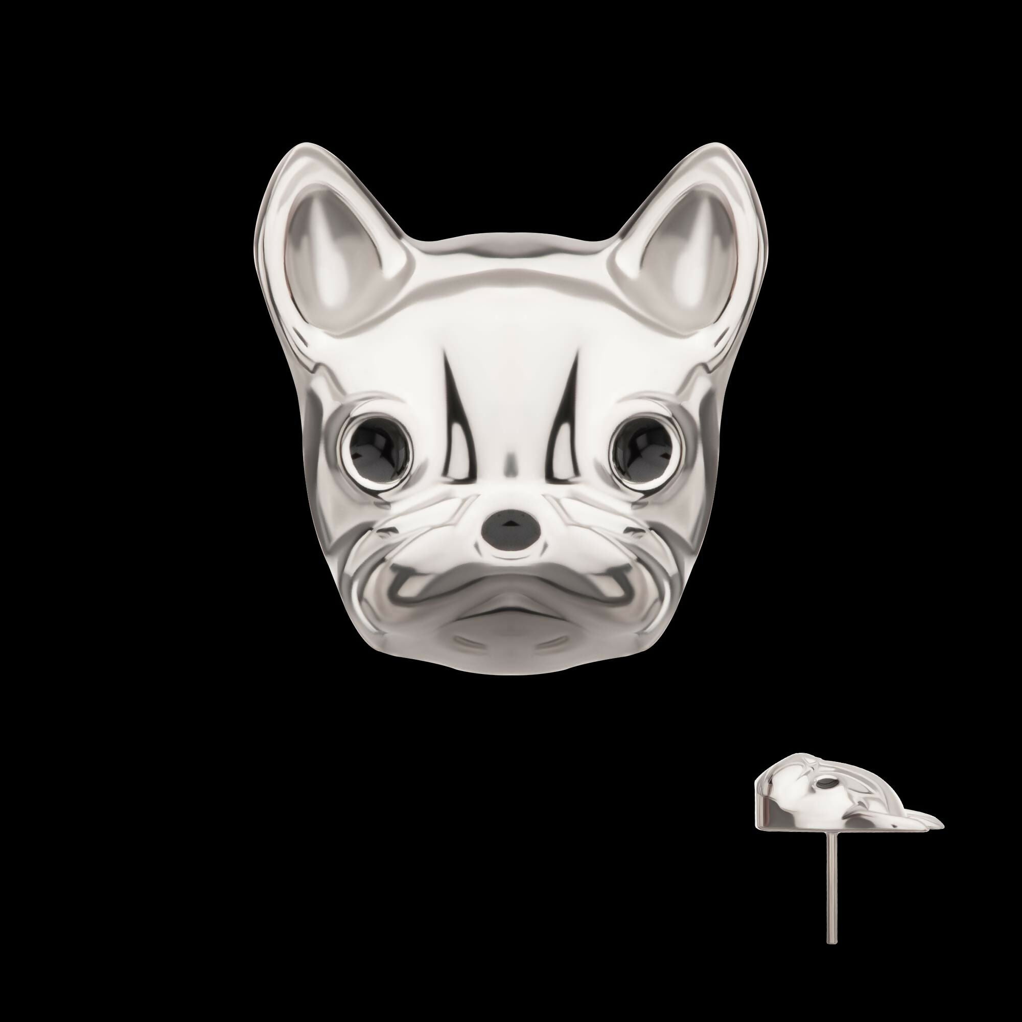 Titanium Threadless 3D French Bulldog Head Top