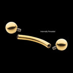 24KT Gold PVD Titanium Internally Threaded Curved Barbell Earring / Nosering