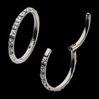 1mm Square Clear AAA CZ Side Facing Hinged Segment Clicker Hoop Earring / Nosering – Titanium