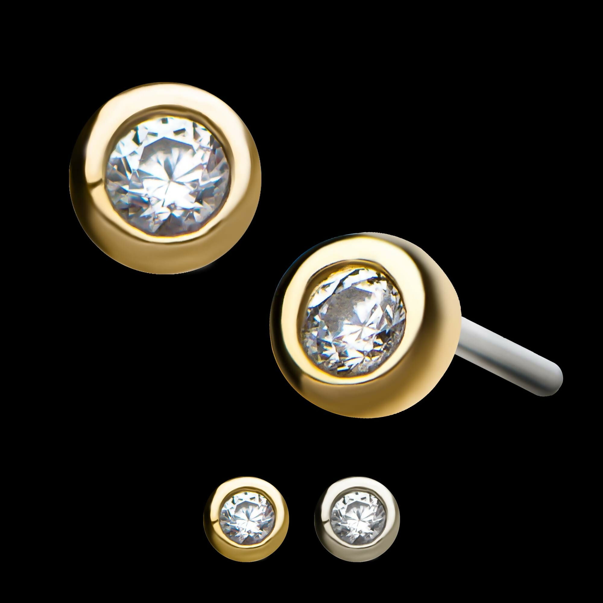 14kt Gold Threadless Bezel Set Clear CZ Top