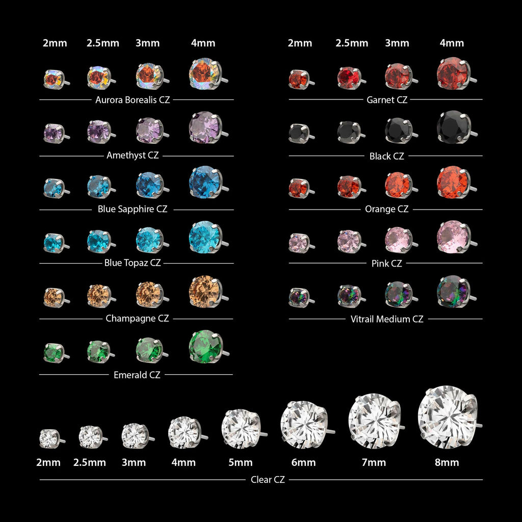 Titanium Threadless Low Profile 4 Prong Round Gem Top