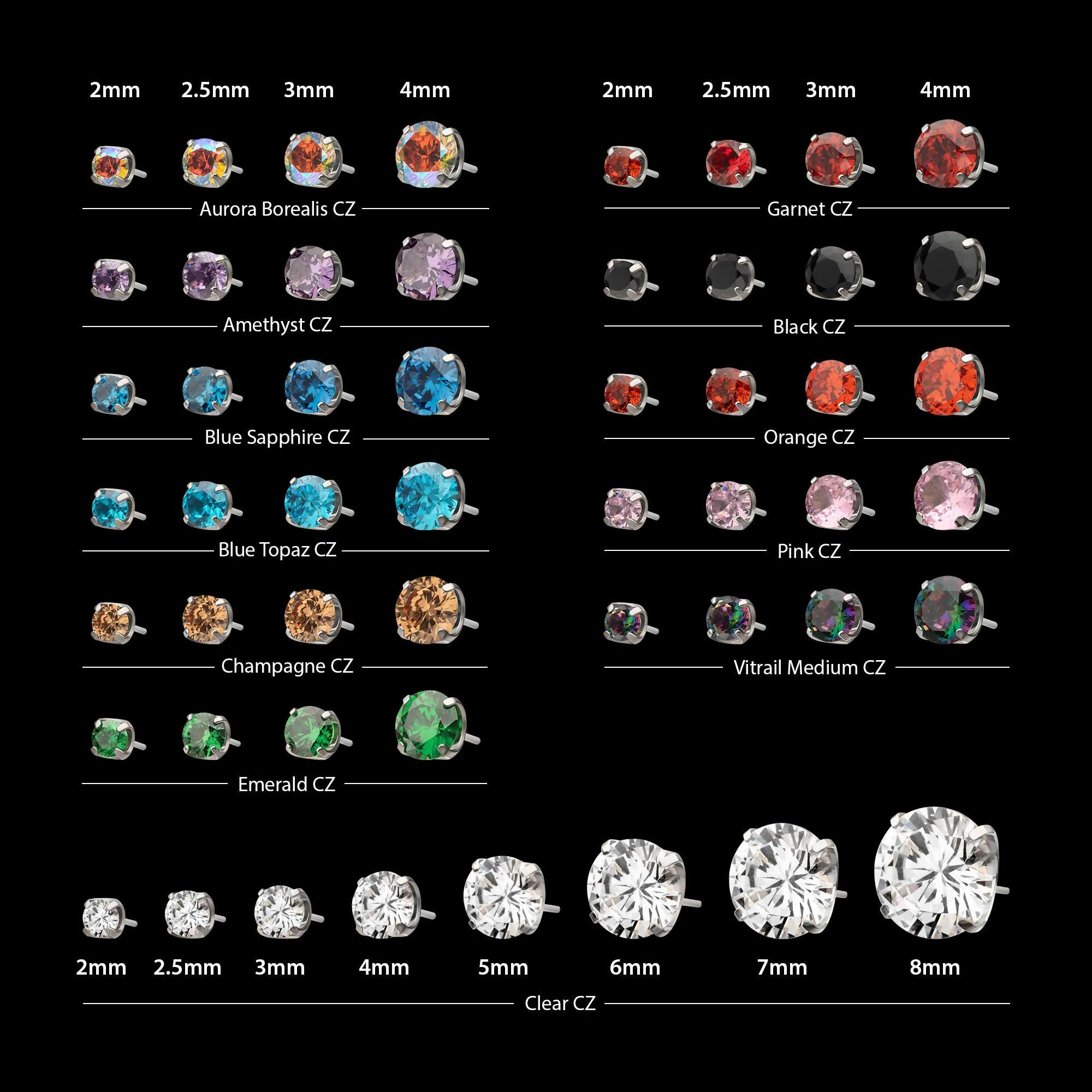 Titanium Threadless Low Profile 4 Prong Round Gem Top