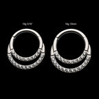 Double Front Full Clear Gem Hinged Segment Clicker Hoop Earring / Nosering – Titanium