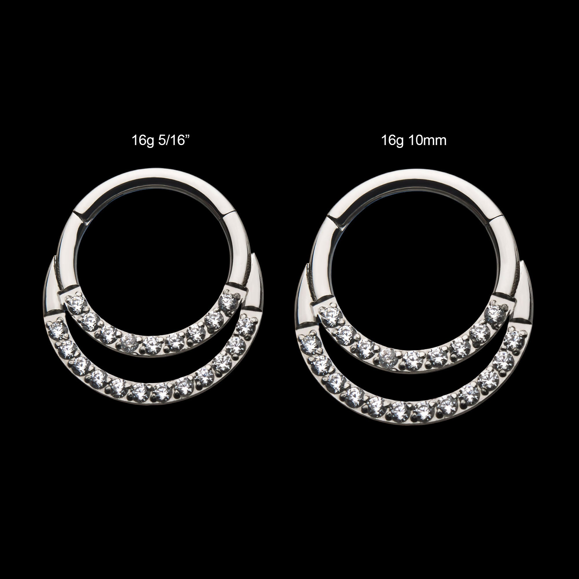 Double Front Full Clear Gem Hinged Segment Clicker Hoop Earring / Nosering – Titanium
