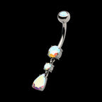Internally Threaded Double Dangle Prong Set Round and Teadrop Gem Navel Earring / Nosering – Titanium
