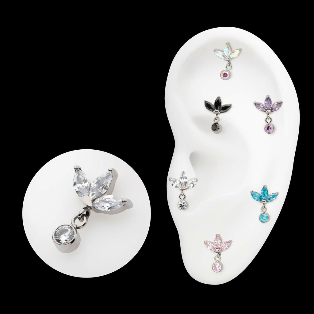 Titanium Threadless 3 Marquise Fan Top with Bezel Gem Dangle