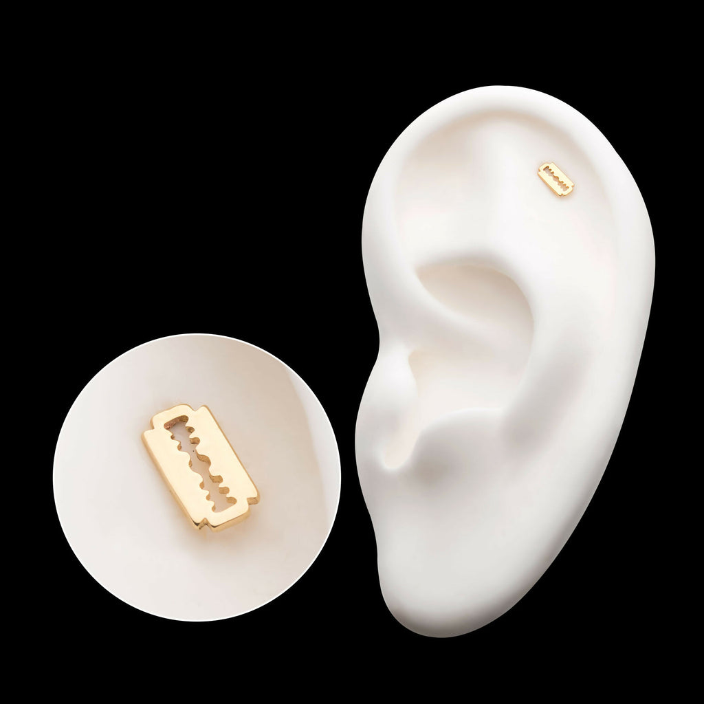 14Kt Gold Threadless with Razor Blade Top