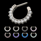 12-Cluster CZ/Opal Septum Clickers Hoop Earring / Nosering – Titanium