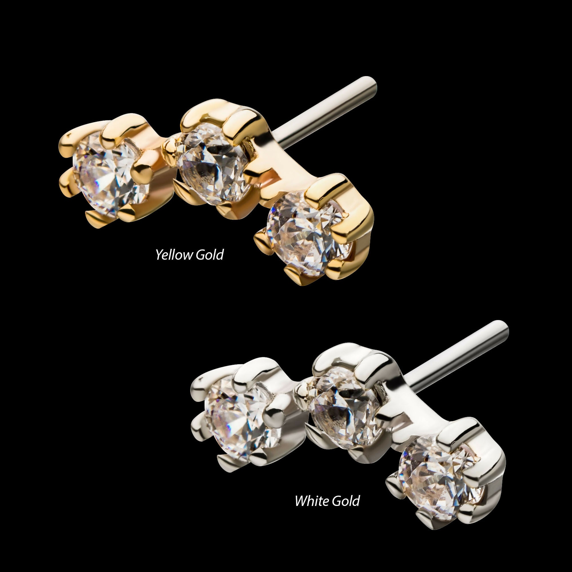 14Kt Gold Threadless 6 Pronged Round CZ Trinity Top