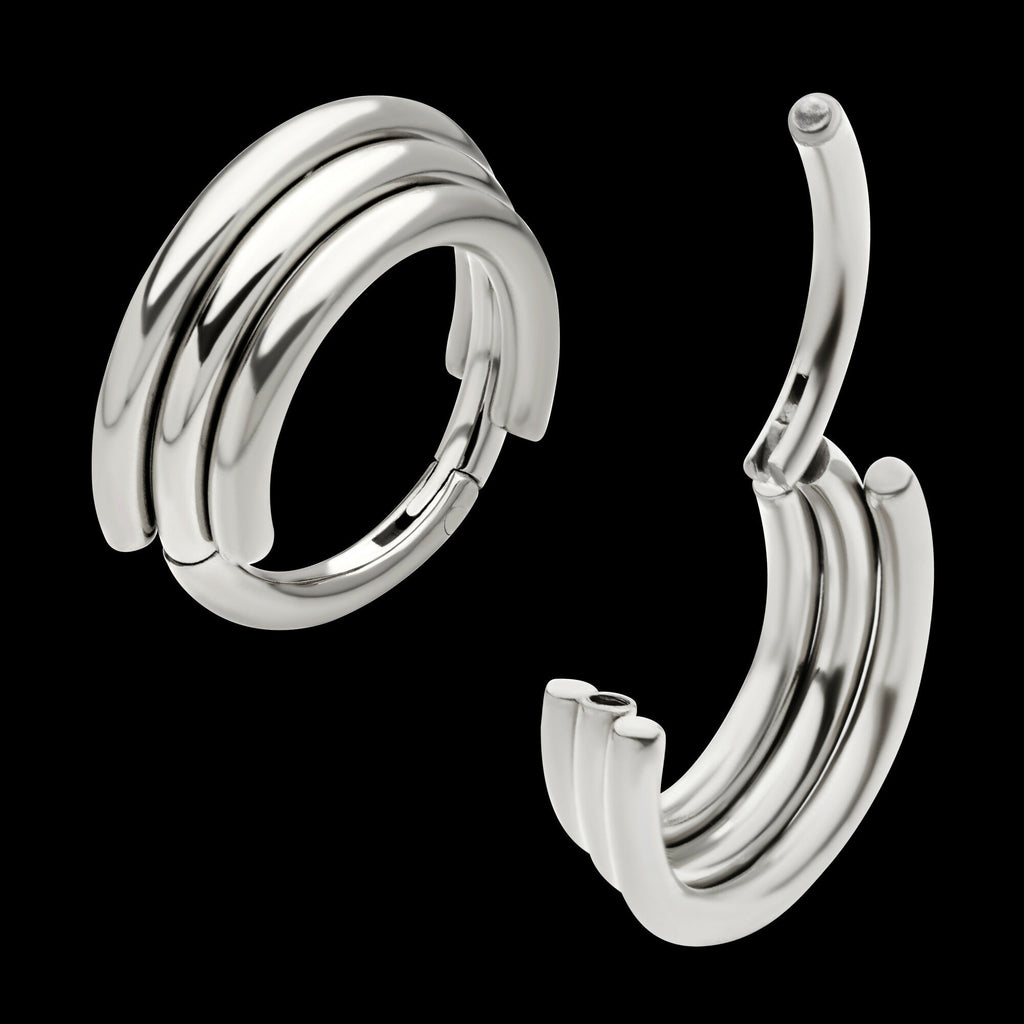Triple Stacked Side Facing Hinged Segment Clicker Hoop Earring / Nosering – Titanium