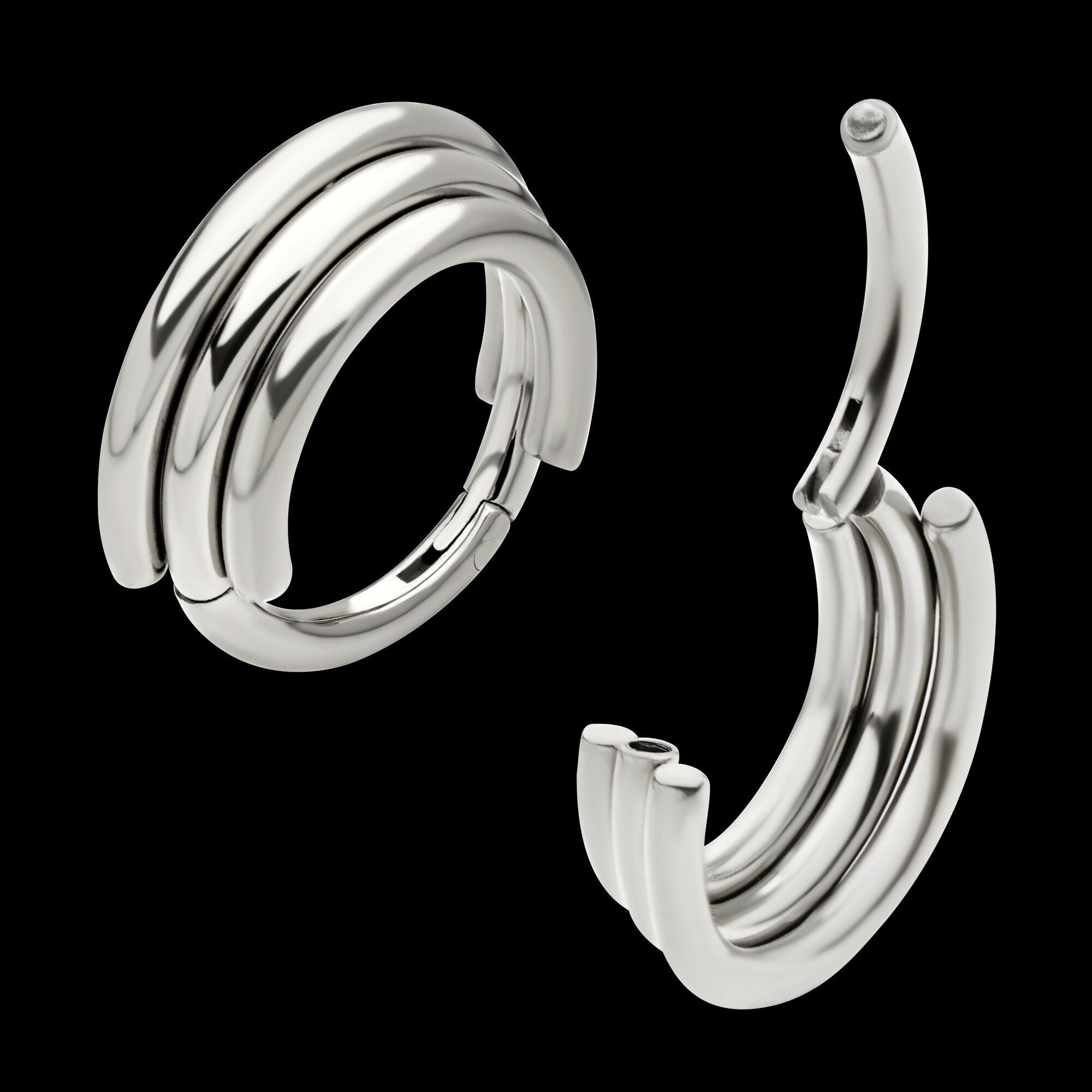 Triple Stacked Side Facing Hinged Segment Clicker Hoop Earring / Nosering – Titanium