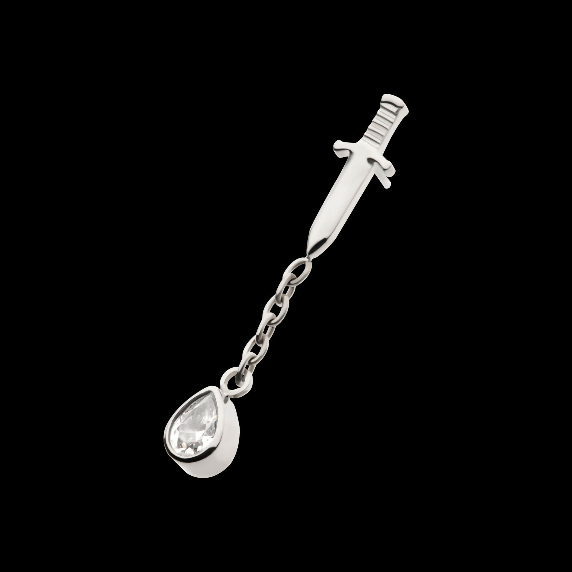 Titanium Threadless Dangle Chain Bezel Teardrop CZ Dagger Top