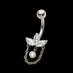 Internally Threaded Marquise Gem Fan Navel with Floating Gem and Chain Dangle Earring / Nosering – Titanium