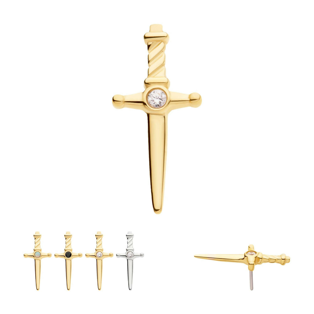 Dagger with Bezel Gem/Opal Flatback Stud Earring / Nosering - Opal in 14Kt Gold