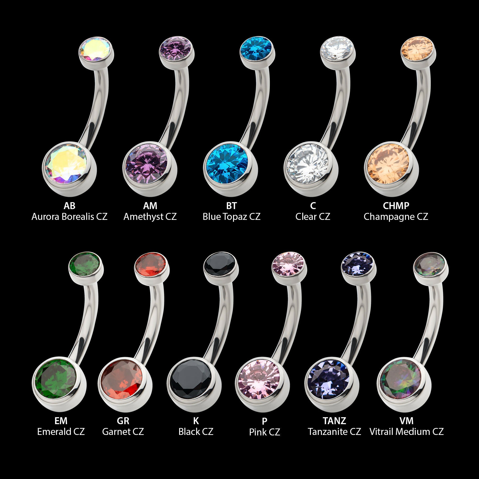 Internally Threaded Double Bezel Round with Smooth Rounded Back & Fixed Bottom Navel Earring / Nosering – Titanium