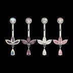Internally Threaded Triple Marquise Gem Fan Navel with Floating Teardrop Gem Dangle Earring / Nosering – Titanium