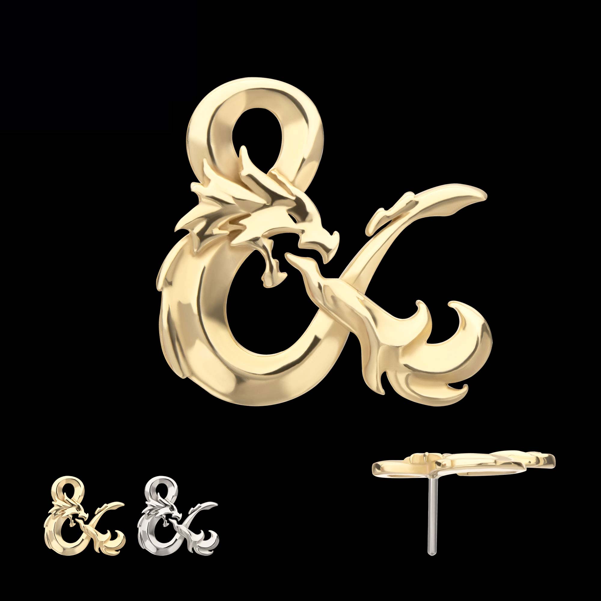Dungeons & Dragons 3D Ampersand Logo Flatback Stud Earring / Nosering - 14Kt Gold