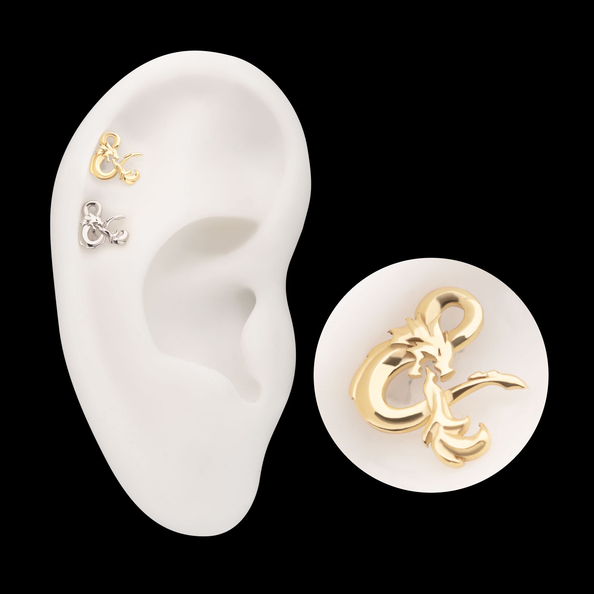 Dungeons & Dragons 3D Ampersand Logo Flatback Stud Earring / Nosering - 14Kt Gold