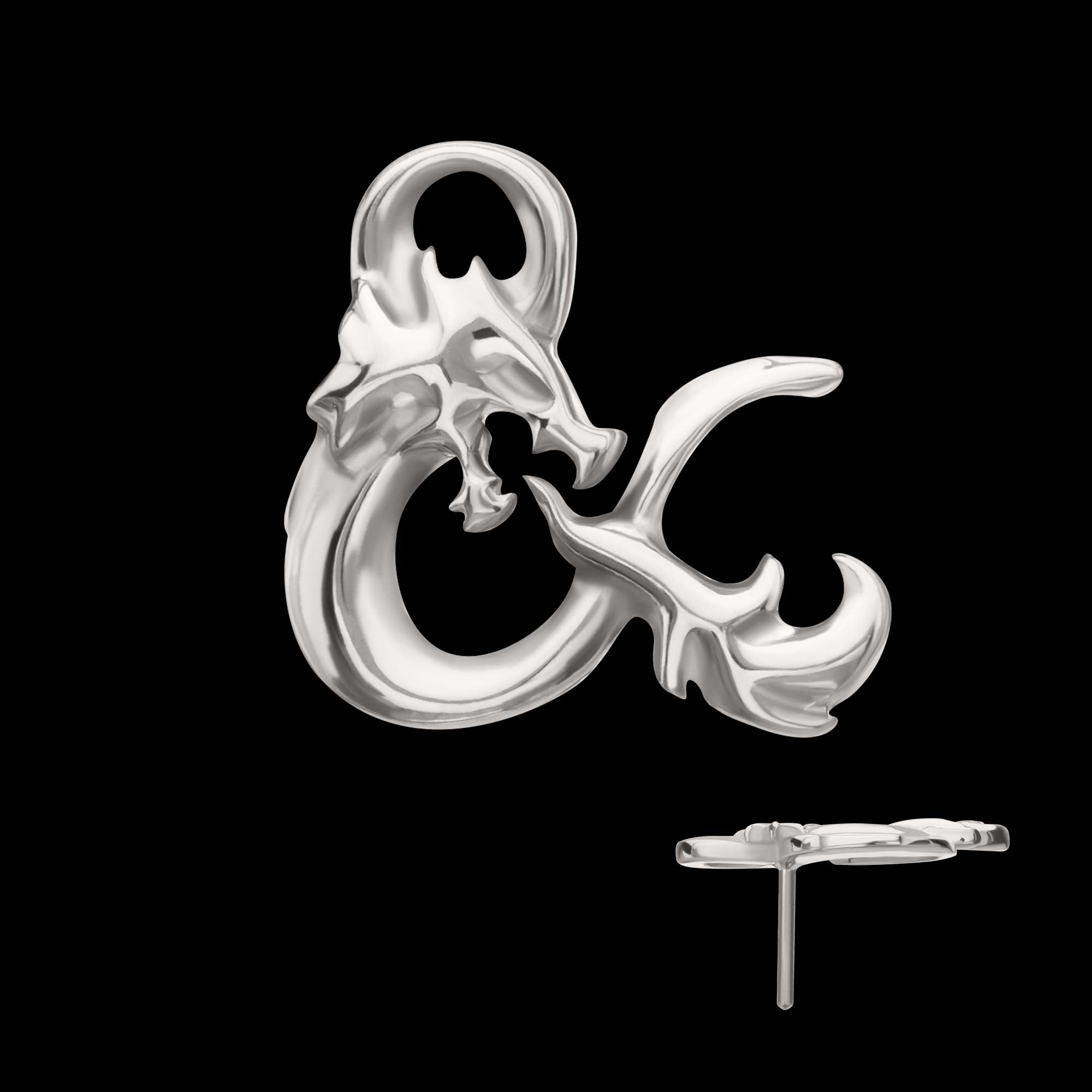 Dungeons & Dragons 3D Ampersand Logo Flatback Stud Earring / Nosering - Titanium