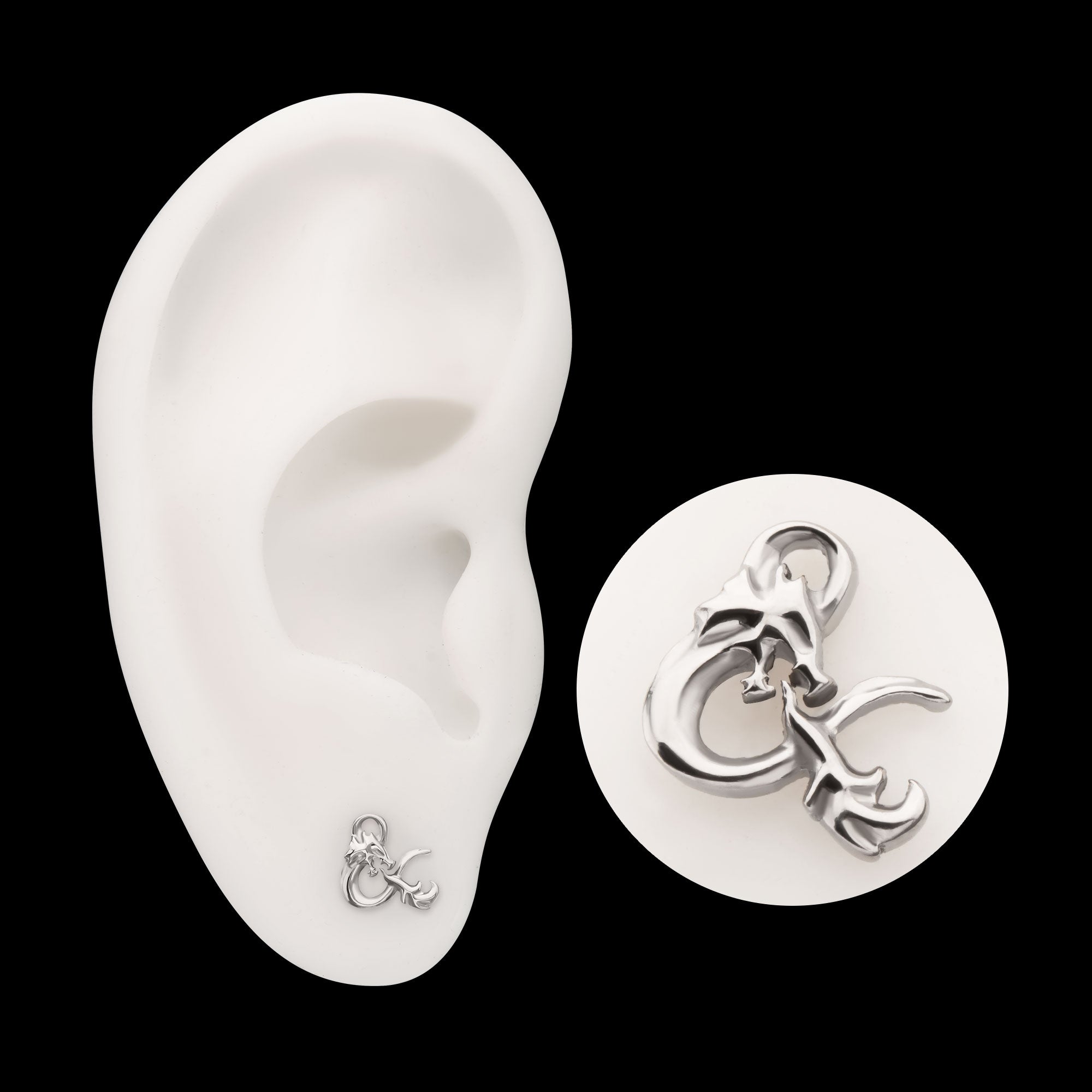 Dungeons & Dragons 3D Ampersand Logo Flatback Stud Earring / Nosering - Titanium