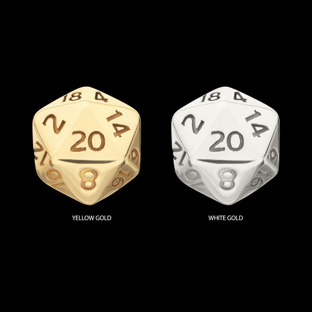 Dungeons & Dragons 3D Flat Back Dice Flatback Stud Earring / Nosering - 14Kt Gold