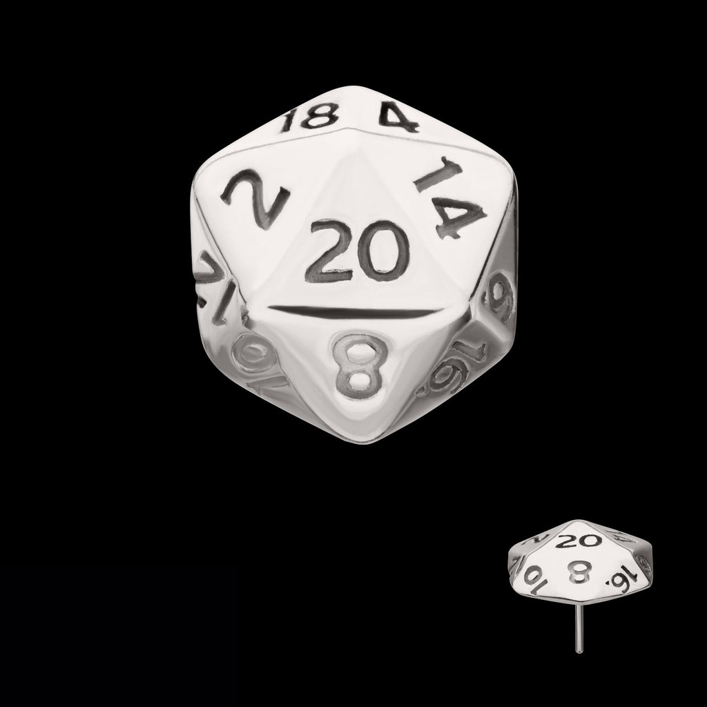 Dungeons & Dragons 3D Flat Back Dice Flatback Stud Earring / Nosering - Titanium