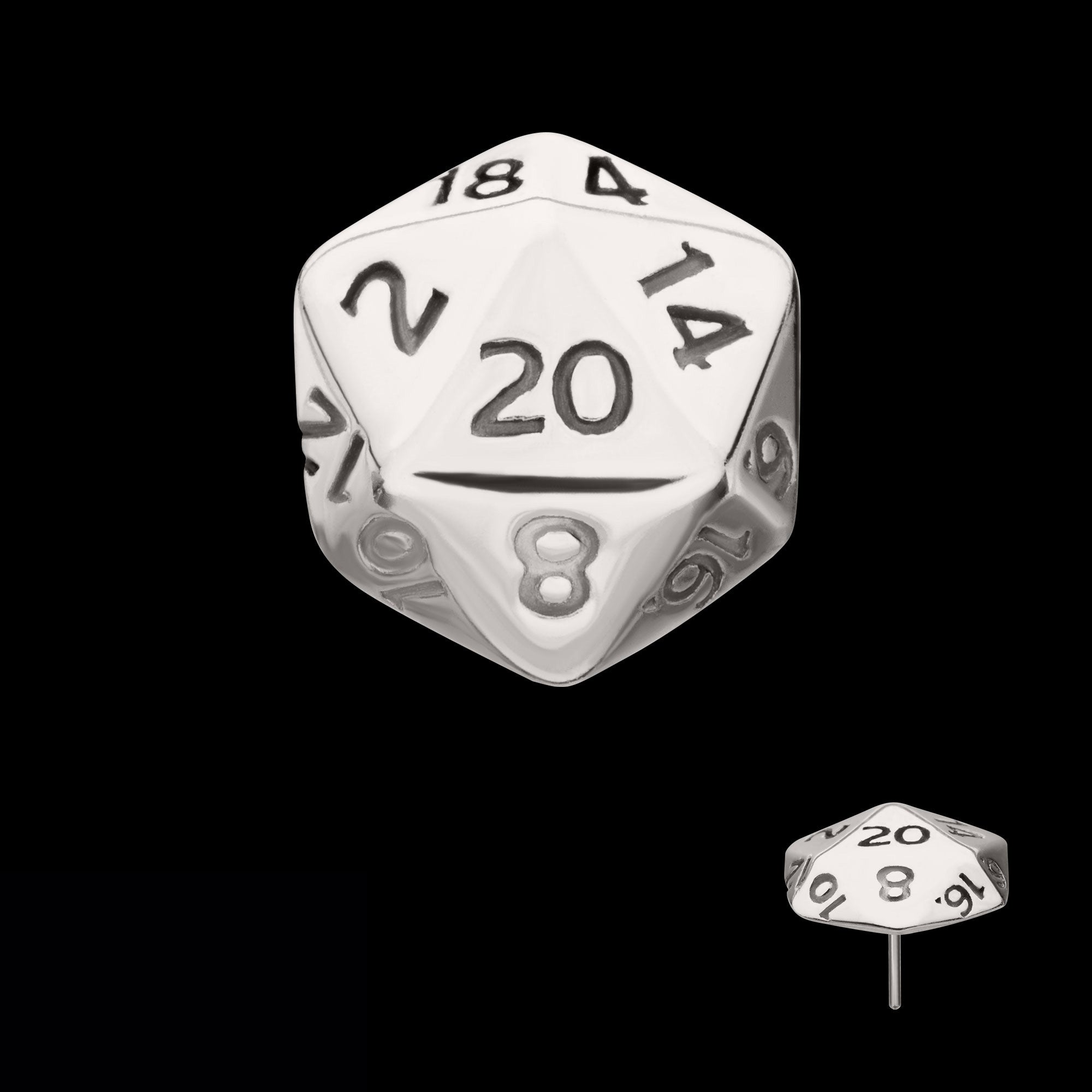 Dungeons & Dragons 3D Flat Back Dice Flatback Stud Earring / Nosering - Titanium