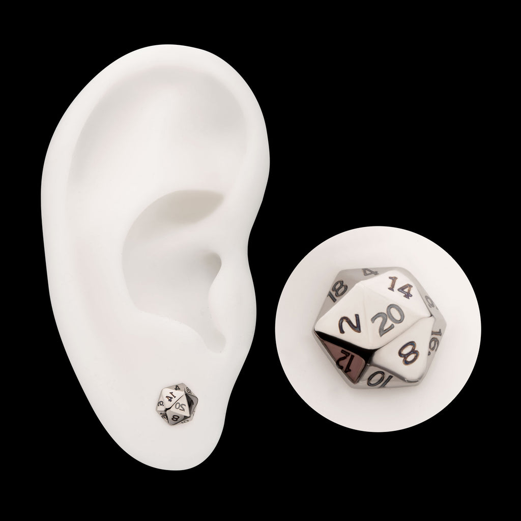 Dungeons & Dragons 3D Flat Back Dice Flatback Stud Earring / Nosering - Titanium