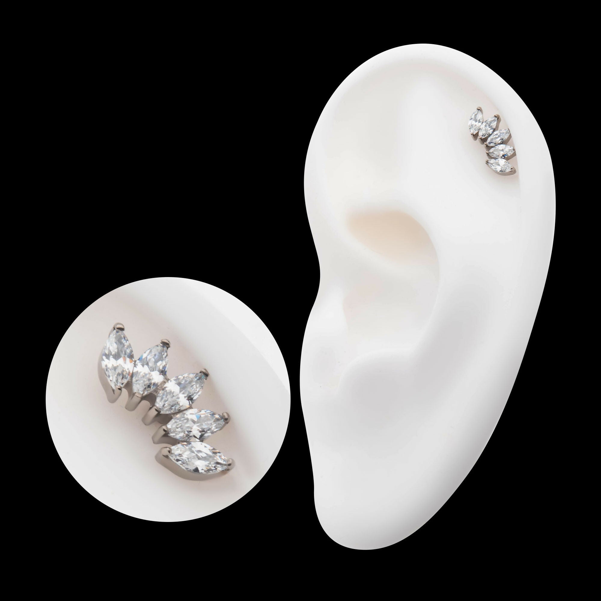 Titanium Threadless with Prong Set Marquise CZ 5-Cluster Top