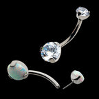 Prong Set Round AAA CZ/Synthetic Opal Detachable Top and Fixed Bottom Navel Curve Earring / Nosering – Titanium