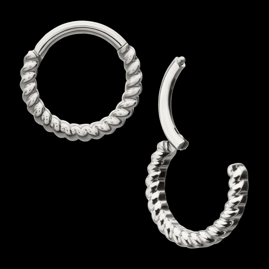 Twisted Rope Front Facing Hinged Segment Clicker Hoop Earring / Nosering – Titanium