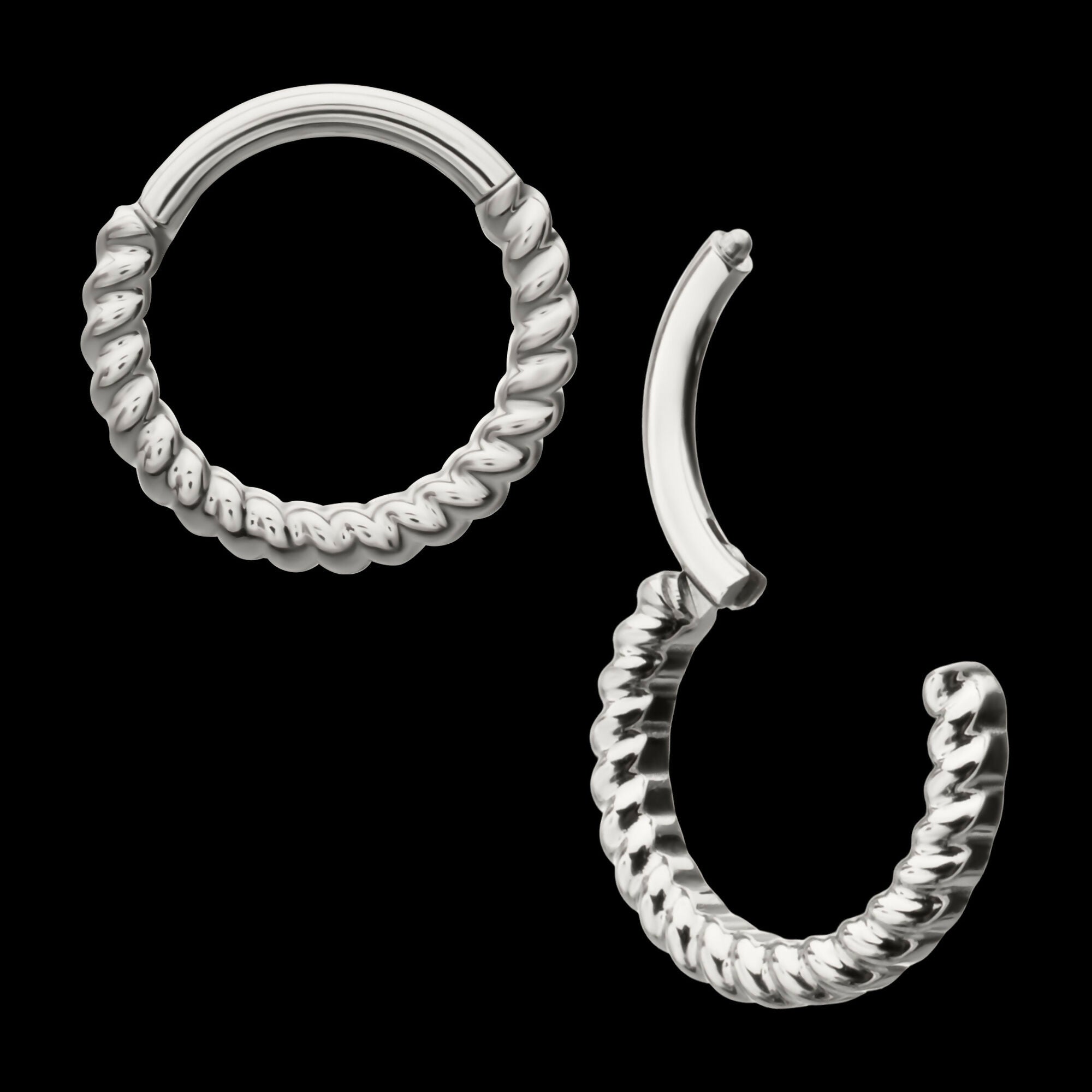 Twisted Rope Front Facing Hinged Segment Clicker Hoop Earring / Nosering – Titanium