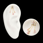 14Kt Yellow Gold Threadless 5-Petal Prong Set Gem Cherry Blossom Flower Top with Triple Teardrop Dangle