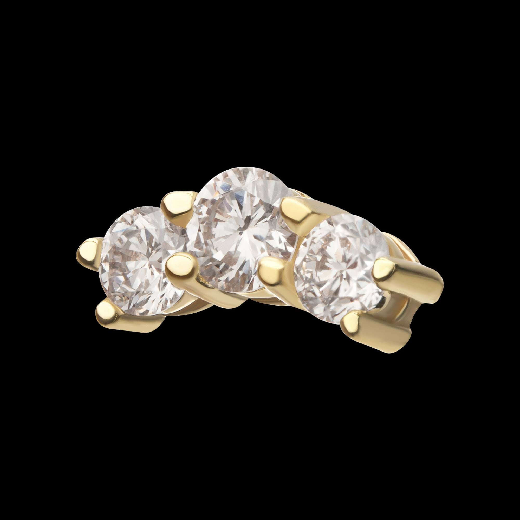 14Kt Yellow Gold Threadless Curved Bar Top with 3-Cluster Prong Set Lab-Grown Diamonds