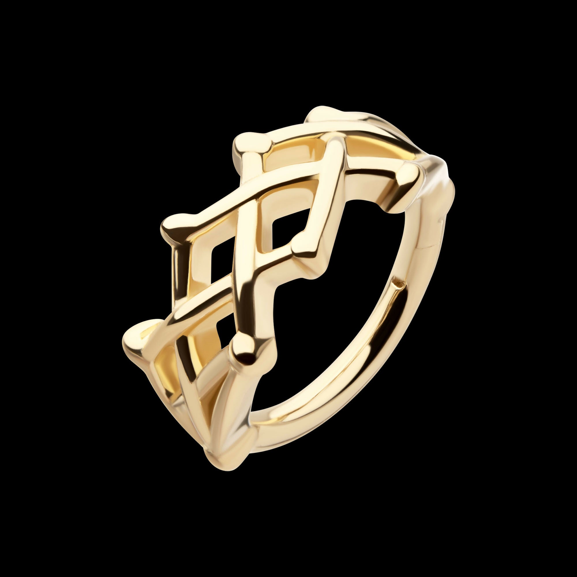 Woven Crown of Thorns Side Facing Hinged Segment Clicker Hoop Earring / Nosering – 14Kt Yellow Gold