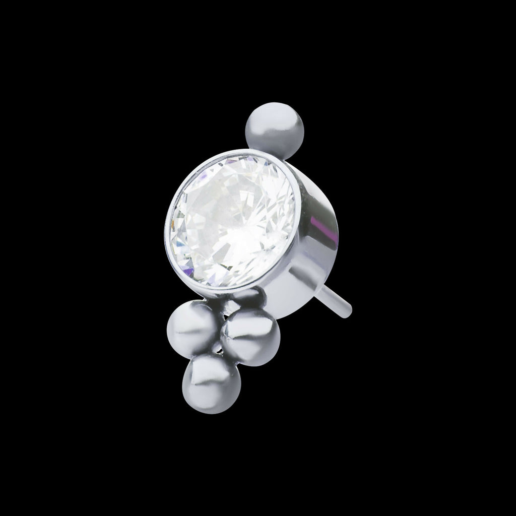 Titanium Threadless Tri-bead Cluster with 4mm CZ Bezel CZ Top