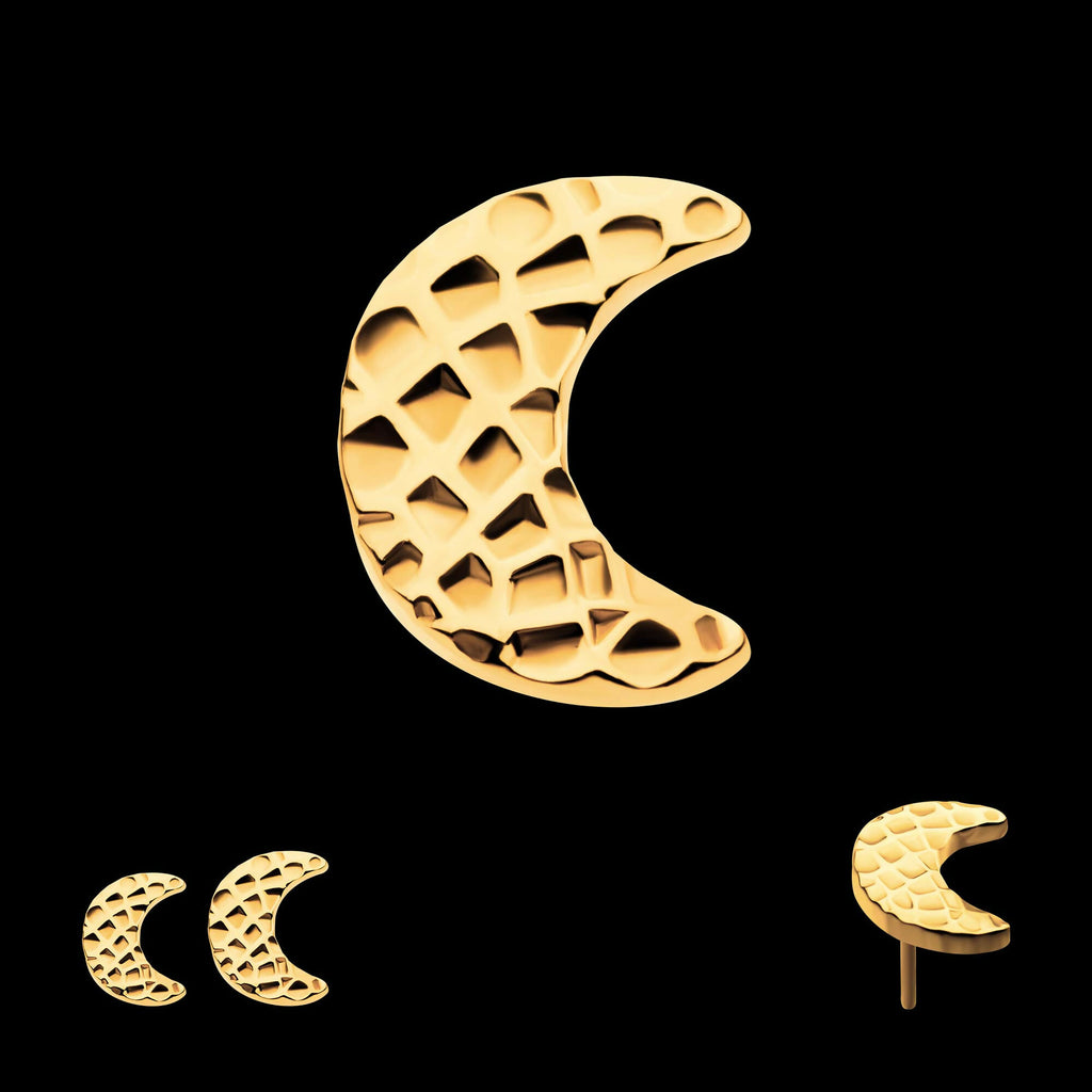 24Kt Gold PVD Titanium Threadless Hammered Crescent Moon Top
